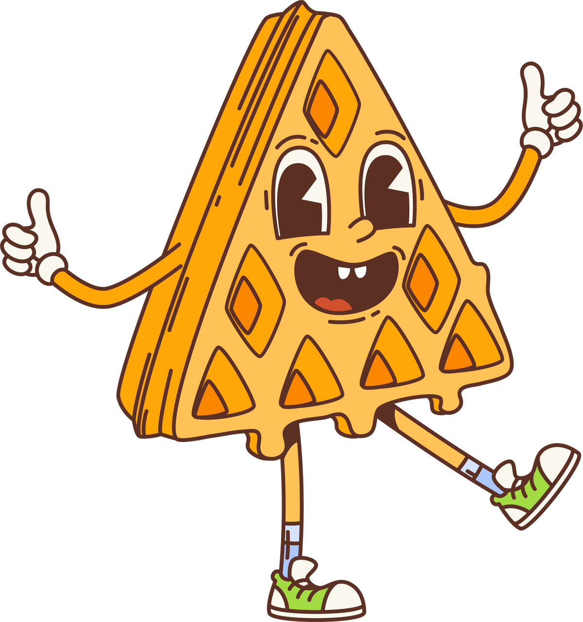 Cartoon retro belgian waffle groovy character